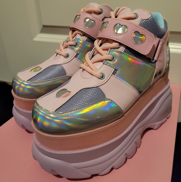 Sugar Thrillz Pink Purple And Holographic Heart Platform Sneaker - Picture 6 of 8